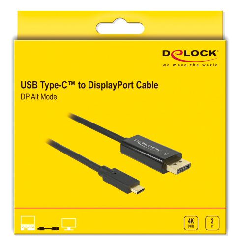 DELOCK καλώδιο USB-C σε DisplayPort 85256, DP Alt Mode, 4K, 2m, μαύρο 85256