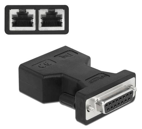 DELOCK αντάπτορας D-Sub 15 Pin σε 2x RJ45 66806, μαύρος 66806