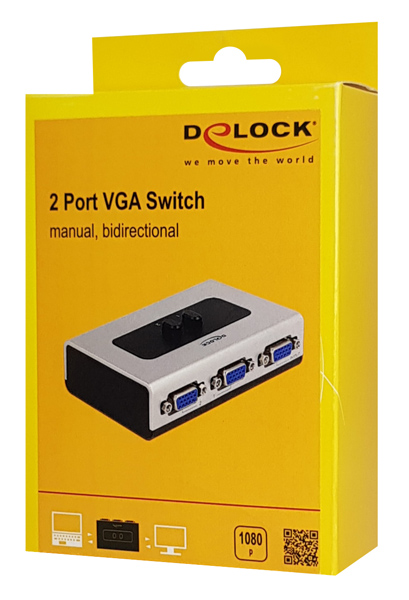 DELOCK VGA switch 87758, 2 σε 1, bidirectional, 1080p/60Hz, ασημί 87758