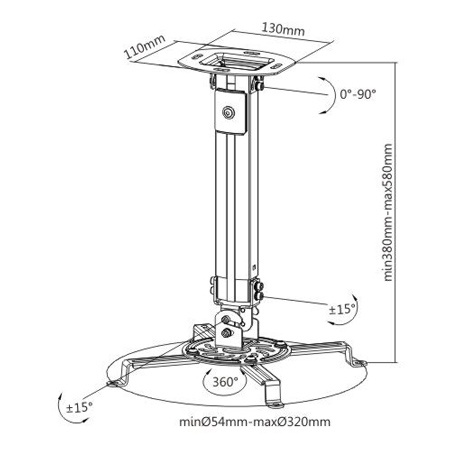 BRATECK βάση projector οροφής PRB-18S, 13.5kg PRB-18S