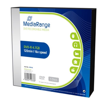 MediaRange DVD-R 120 4.7GB 16x Slimcase Pack x 5 (MR418)