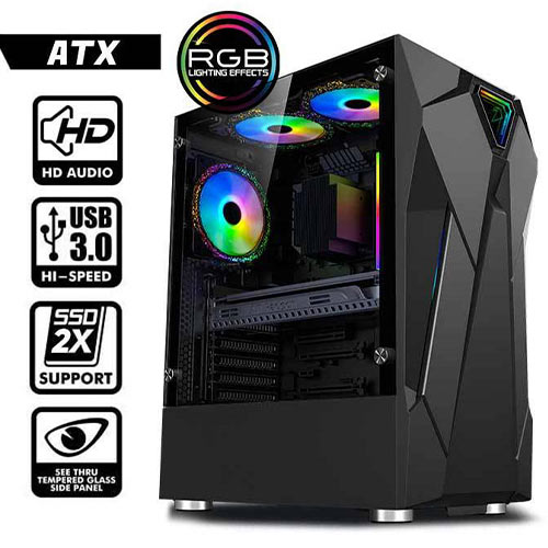 ARMAGGEDDON ATX RGB GAMING PC CASE TRON HOLO 5 BLACK