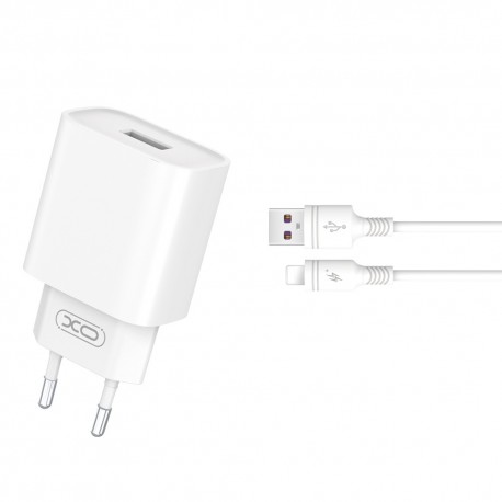 XO CE02D Wall Adapter Usb QC3.0 18W+Lightning Data Cable White