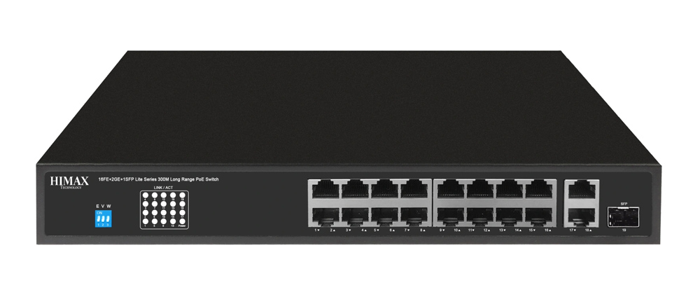 HIMAX PoE switch PS11602FE-L, 16x Ethernet PoE/2x Ethernet/2x SFP θύρες, έως 1000Mbps PS11602FE-L
