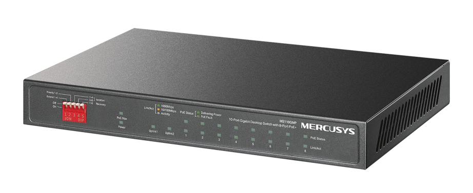 MERCUSYS Desktop Switch MS110GMP, 8x 10/100/1000Mbps PoE+, 2x Gigabit, Ver. 1.0 MS110GMP