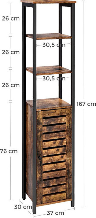 Μεταλλικό Έπιπλο με 1 Ντουλάπι και 3 Ράφια 37 x 30 x 167 cm Vasagle (LSC37BX) (VASLSC37BX)