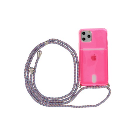 Apple iPhone 12 Pro Max Testa Neck Strap Fluo Silicone Pink