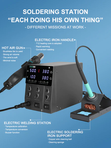 SUGON σταθμός συγκόλλησης 212 με κολλητήρι & air gun, 760W, 200-450 °C SGN-212