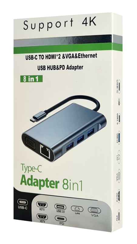 POWERTECH docking station BYL-2311 8 θυρών, USB-C σύνδεση, 100W PD, γκρι BYL-2311