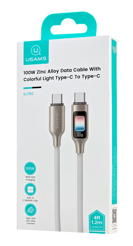 USAMS καλώδιο USB-C SJ750, 100W, 480Mbps, 1.2m, λευκό SJ750USB02