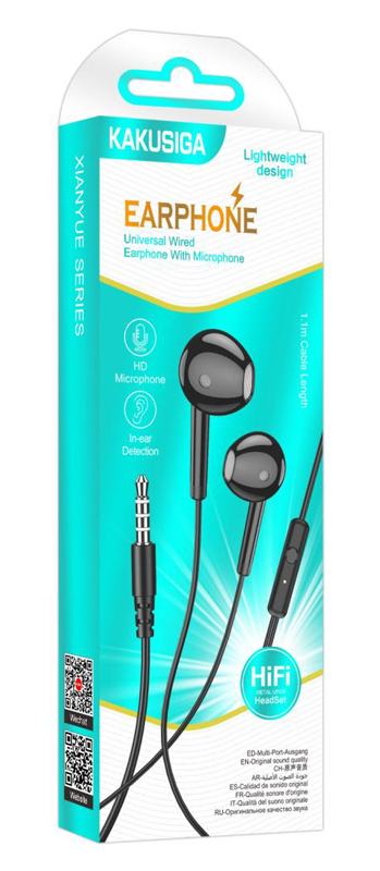 KAKUSIGA earphones με μικρόφωνο KSC-1301, 3.5mm σύνδεση, 14mm, 1.1m, μαύρα KSC-1301-BK