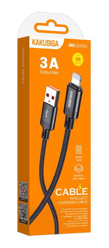 KAKUSIGA καλώδιο Lightning σε USB KSC-970, 3A, 480Mbps, 1m, μαύρο KSC-970-L-BK