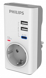 PHILIPS αντάπτορας ρεύματος CHP8010W/10, 1 θέση, USB-C/USB, 380J, λευκός CHP8010W-10