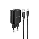 Borofone Wall charger BN1 Innovative – USB-Α - 2,1A with USB-A to Type C black