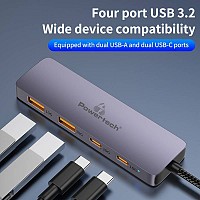 POWERTECH USB hub CAB-UC082, 4x , 10Gbps, USB-C ,  CAB-UC082