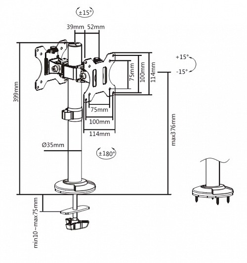 BRATECK Βάση γραφείου LDT40-G02 για 2 οθόνες 17 - 32, 8kg LDT40-G02