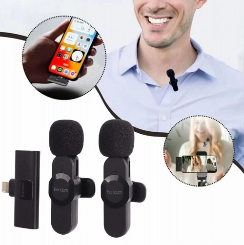 Earldom Dual Wireless Microphone/Σετ Ασύρματο Μικρόφωνο Plug & Play ET-MC8L με Lightning, μαύρο