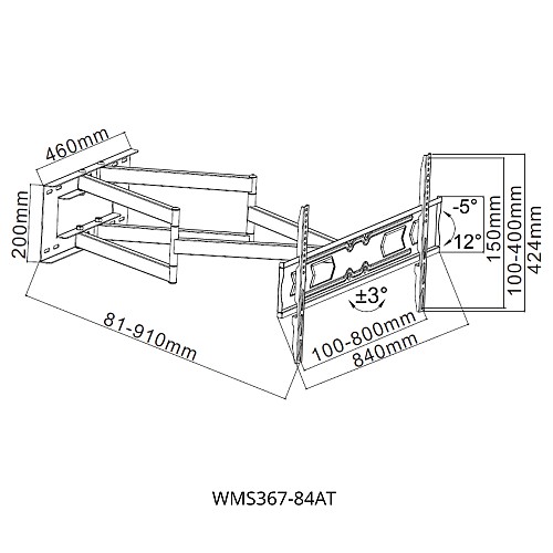 Βάση Τηλεόρασης Επιτοίχια Focus Mount WMS367-84AT 42-90 έως 70kg