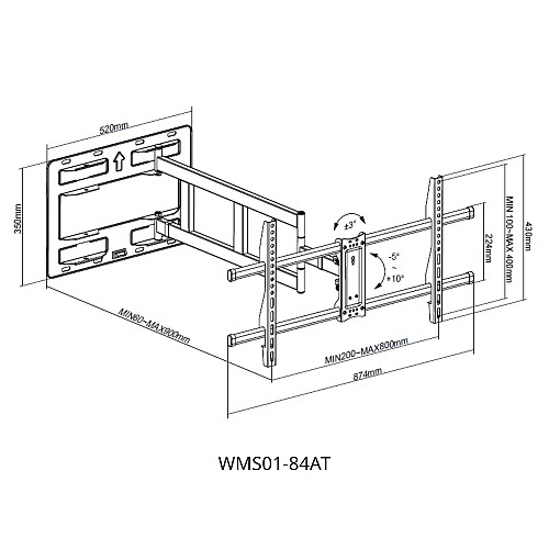 Βάση Τηλεόρασης Επιτοίχια Focus Mount WMS01-84AT 37-75 έως 60kg
