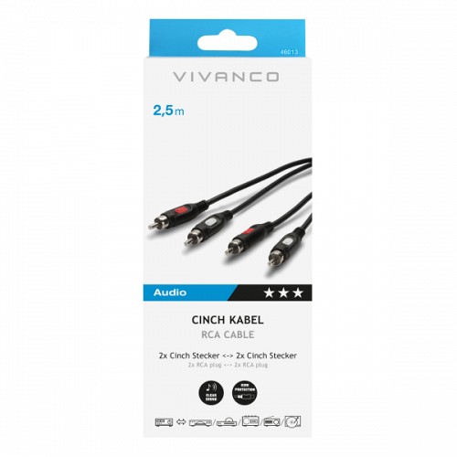 VIVANCO AUDIO CONNECTION CABLE 2X RCA TO 2X RCA 2.5m black