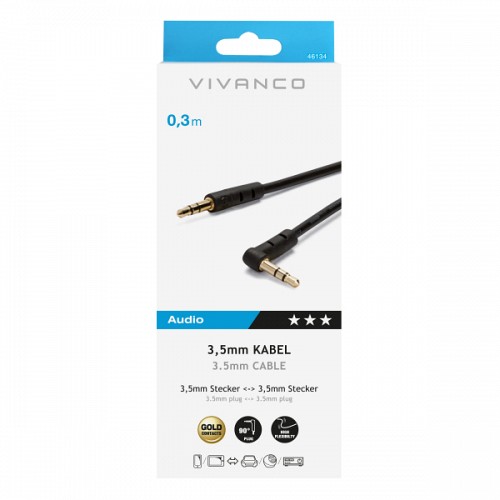 VIVANCO AUDIO CONNECTION CABLE 3.5mm JACK to ANGLED 3.5mm JACK 0.3m