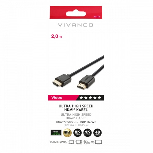 VIVANCO ULTRA HIGH SPEED HDMI CABLE 8K 48Gbit/s 2m