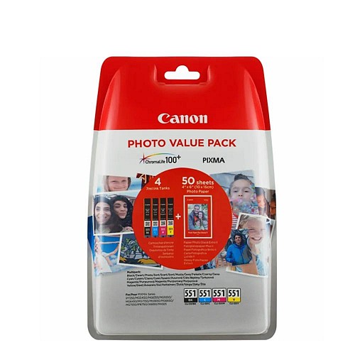 Canon  Inkjet CLI-551VP BK/C/M/Y + PHOTO PAPER (6508B005) (CANCLI-551VP)