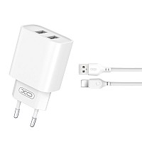 XO TRAVEL CHARGER CE02C 2 PORTS 2.1A + DATA CABLE LIGHTNING white