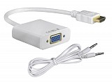 POWERTECH αντάπτορας HDMI σε VGA CAB-H072, καλώδιο 3.5mm, 0.20m, λευκός CAB-H072