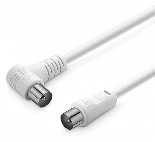 POWERTECH καλώδιο κεραίας RF αρσενικό - RF αρσενικό CAB-V029, γωνιακό, λευκό, 1.5m CAB-V029