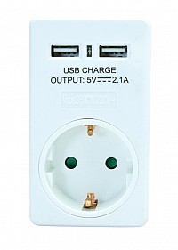 POWERTECH Αντάπτορας ρεύματος schuko PT-767, 2x USB, λευκός PT-767
