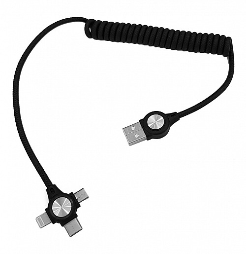 POWERTECH καλώδιο USB σε 3 in 1 CAB-U114, 12W, σπιράλ, έως 1m, μαύρο CAB-U114