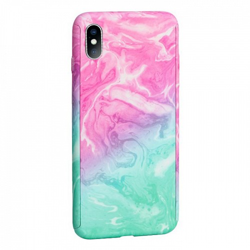 360 Full Cover Marble & Temp.Glass iPhone XS MAX MC6 Green/Pink