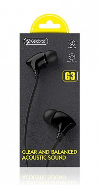 CELEBRAT earphones με μικρόφωνο G3, 3.5mm σύνδεση, Φ10mm, 1.2m, μαύρα G3-BK