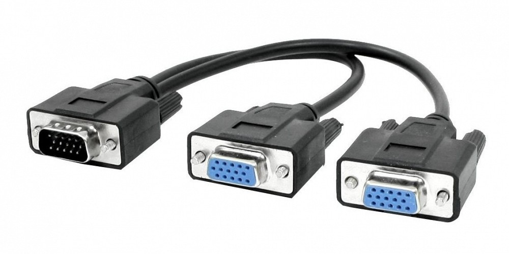 POWERTECH VGA splitter CAB-G014, 2 σε 1, HD, 0.2m, μαύρο CAB-G014