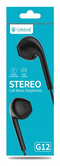CELEBRAT earphones με μικρόφωνο G12, 3.5mm σύνδεση, Φ14.2mm, 1.2m, μαύρο G12-BK
