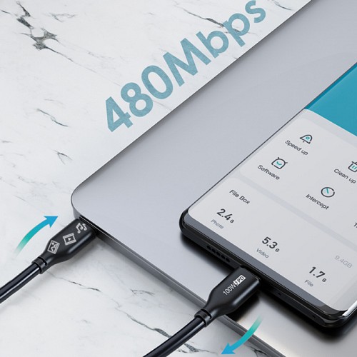 CT-CM100-PB1 CABLETIME καλώδιο USB-C CT-CM100 E-mark, 100W PD, 480Mbps, 1m, μαύρο 5210131037973