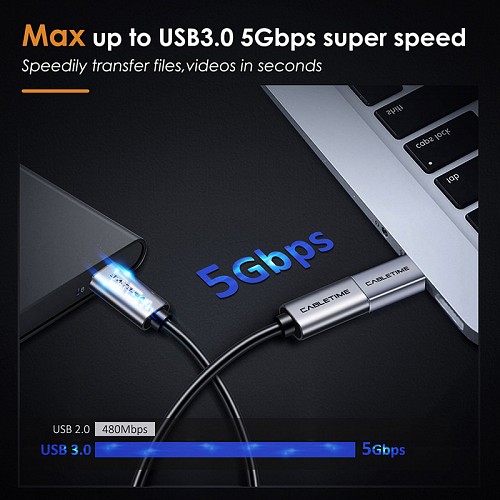 CABLETIME αντάπτορας USB-C σε USB CT-CMAFOTG, 5Gbps, γκρι 5210131038505