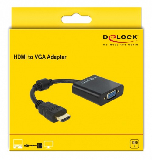 DELOCK αντάπτορας HDMI σε VGA 65512, 1080p, μαύρος 65512