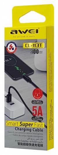 AWEI καλώδιο USB σε Type-C CL-113T, 5A, 0.30m, μαύρο AW-CL-113T