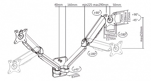 BRATECK επιτοίχια βάση LDA32-114, για 2 οθόνες 17-32, 9kg LDA32-114
