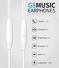 CELEBRAT earphones με μικρόφωνο G8, 3.5mm σύνδεση, Φ14.2mm, 1.2m, λευκά G8-WH