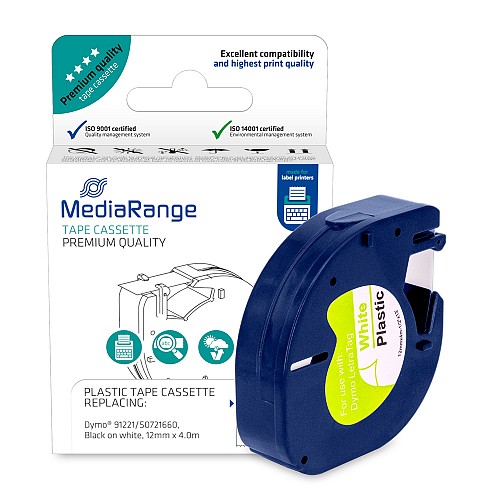 Πλαστική Ταινία Ετικετογράφου MediaRange (Dymo 91221/S0721660) 12 mm x 4 m (Μαύρα Γράμματα σε Λευκό Φόντο) (MRDY91221)