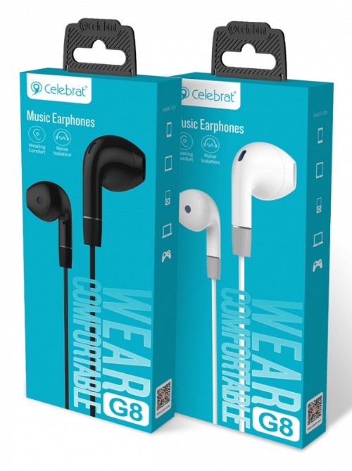 CELEBRAT earphones με μικρόφωνο G8, 3.5mm σύνδεση, Φ14.2mm, 1.2m, λευκά G8-WH