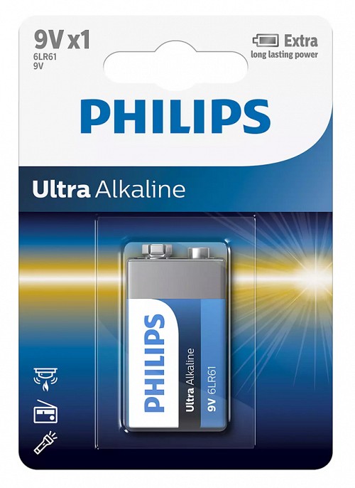 PHILIPS Ultra αλκαλική μπαταρία 6LR61E1B/10, 6LR61 9V, 1τμχ 6LR61E1B-10
