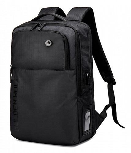 GOLDEN WOLF τσάντα πλάτης GB00399, με θήκη laptop 15.6, 20L, μαύρη GB00399-BK