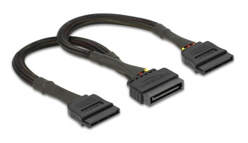 DELOCK καλώδιο SATA 15pin σε 2x SATA 15pin 60135, 0.25m, μαύρο 60135