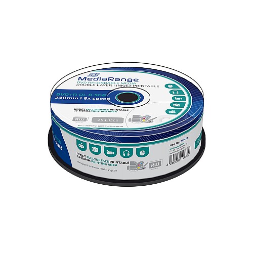 MediaRange DVD+R Double Layer 240 8.5GB 8x Inkjet Fullsurface Printable Cake Box x 25 (MR474)