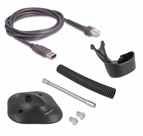 DELOCK USB barcode scanner 1D 90584, με καλώδιο σύνδεσης & βάση, μαύρο 90584