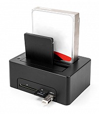 DELOCK docking station για 2.5 ή 3.5 SATA HDD/SSD 64183, 2 θέσεων, με card reader, 5Gbps, clone function, μαύρο 64183